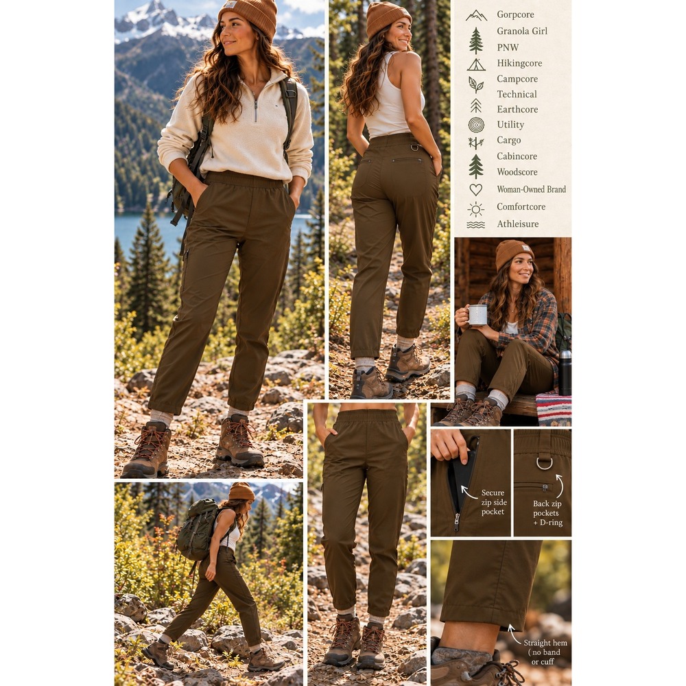 Alder Apparel Women's Open Air High Rise Hiking Utility Pants Mocha Brown L